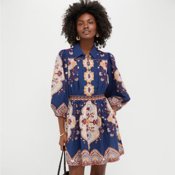 New Cleobella Leigh Paisley Cotton Linen Dress size Small in Navy - Picture 3 of 16